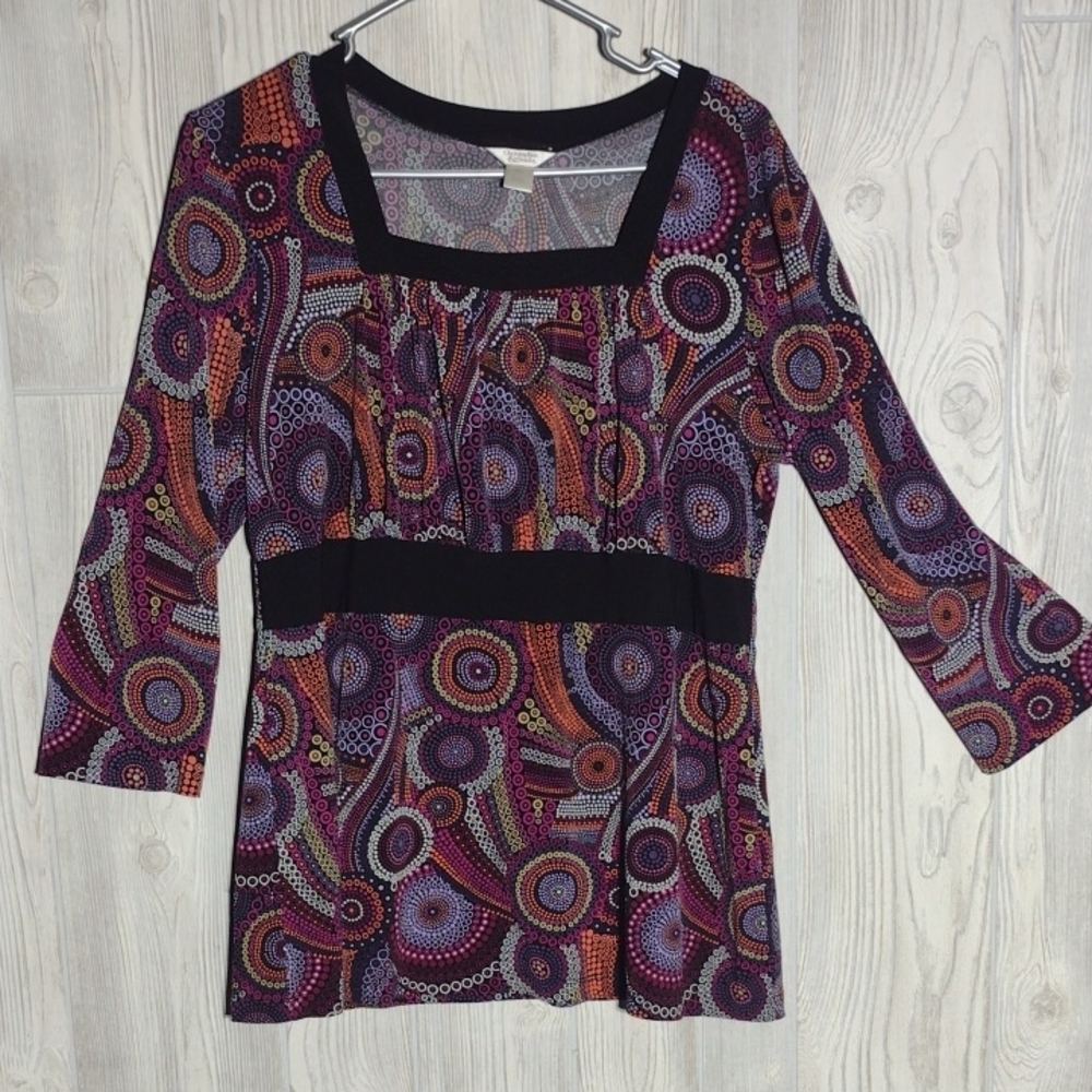 Christopher & Banks Graphic Fitted Blouse in Purple and Orange